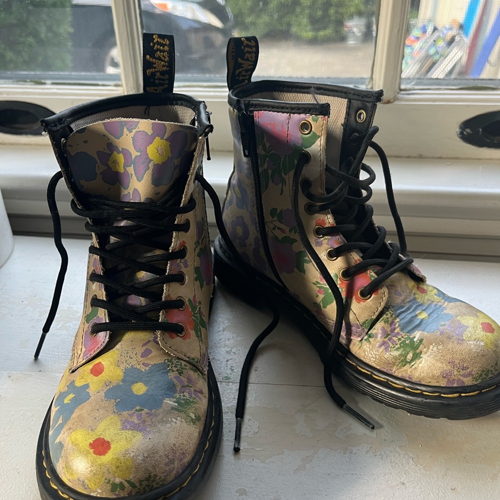 Gently used Big Kid Size 3 Dr.Martens with floral print